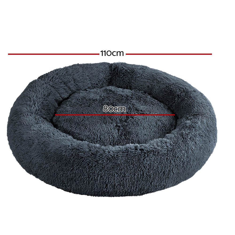 i.Pet Calming Pet Bed Extra Large Soft Plush Dark Grey 110cm