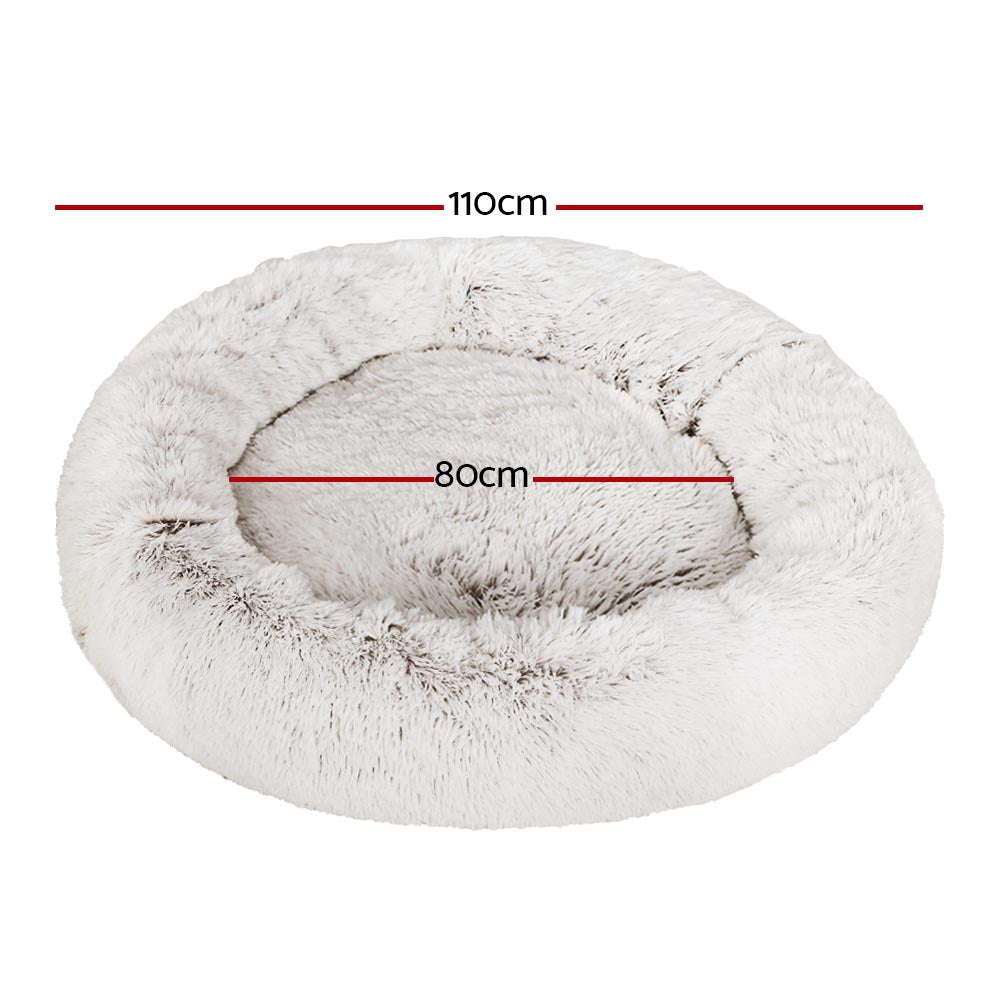 i.Pet Calming Pet Bed Soft Plush Extra Large 110cm White Brown