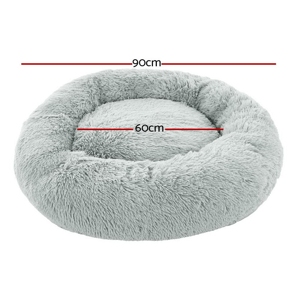 i.Pet Calming Pet Bed Large Soft Plush Light Grey 90cm