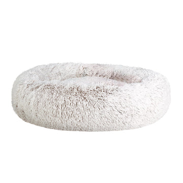 i.Pet Calming Pet Bed Large Soft Plush White Brown 90cm