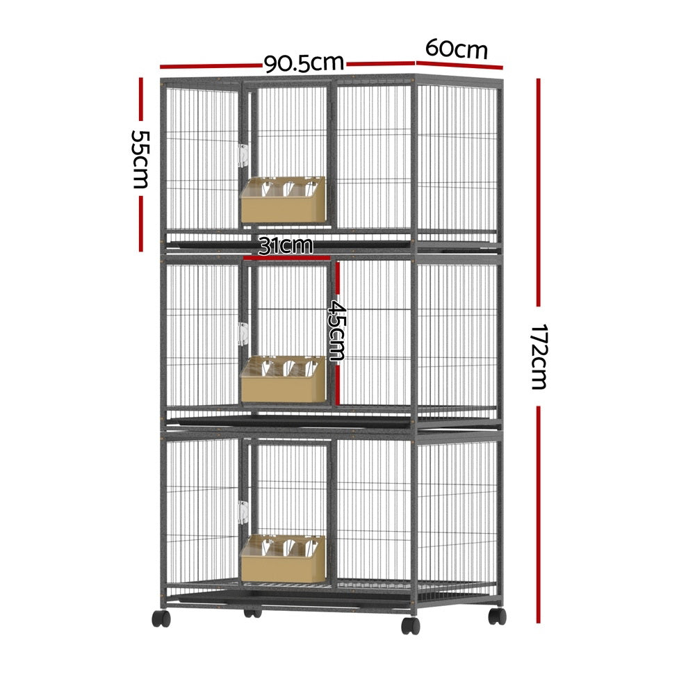 i.Pet Bird Cage 172cm Tall 3 Door 3 Tray Feeder Black