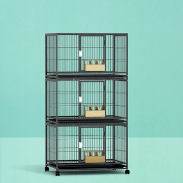 i.Pet Bird Cage 172cm Tall 3 Door 3 Tray Feeder Black