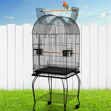 i.Pet Dome Bird Cage Open Roof with Feeders 150cm Black