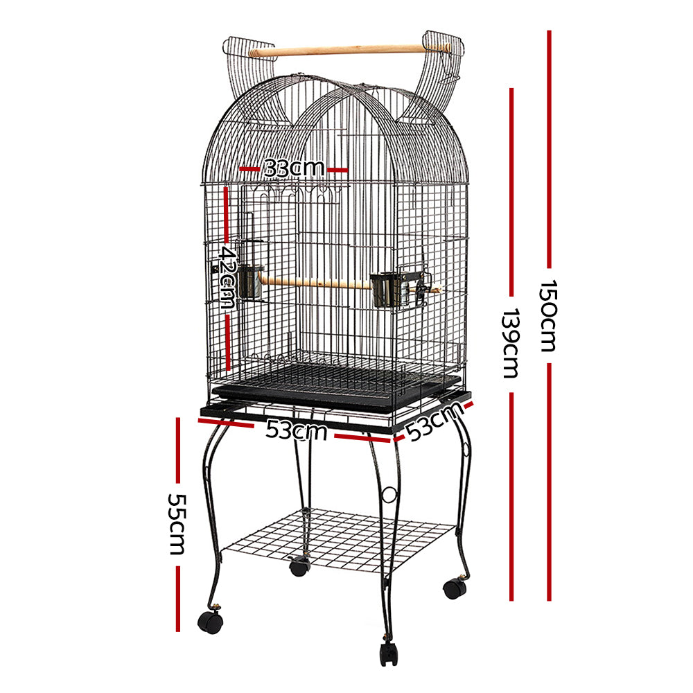 i.Pet Dome Bird Cage Open Roof with Feeders 150cm Black
