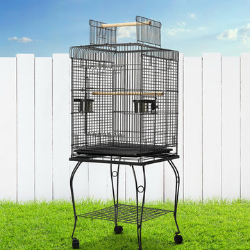 i.Pet Open Top Bird Cage with Stainless Steel Feeders 145cm Black