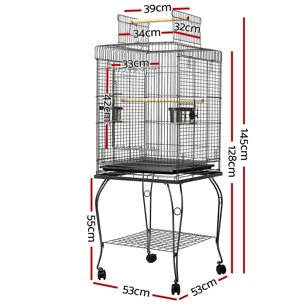 i.Pet Open Top Bird Cage with Stainless Steel Feeders 145cm Black