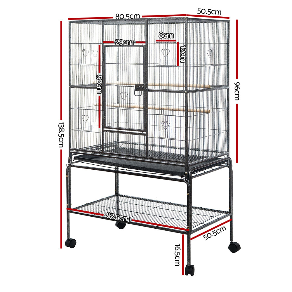 i.Pet Large Bird Cage on Stand with Storage Shelf 138cm Black