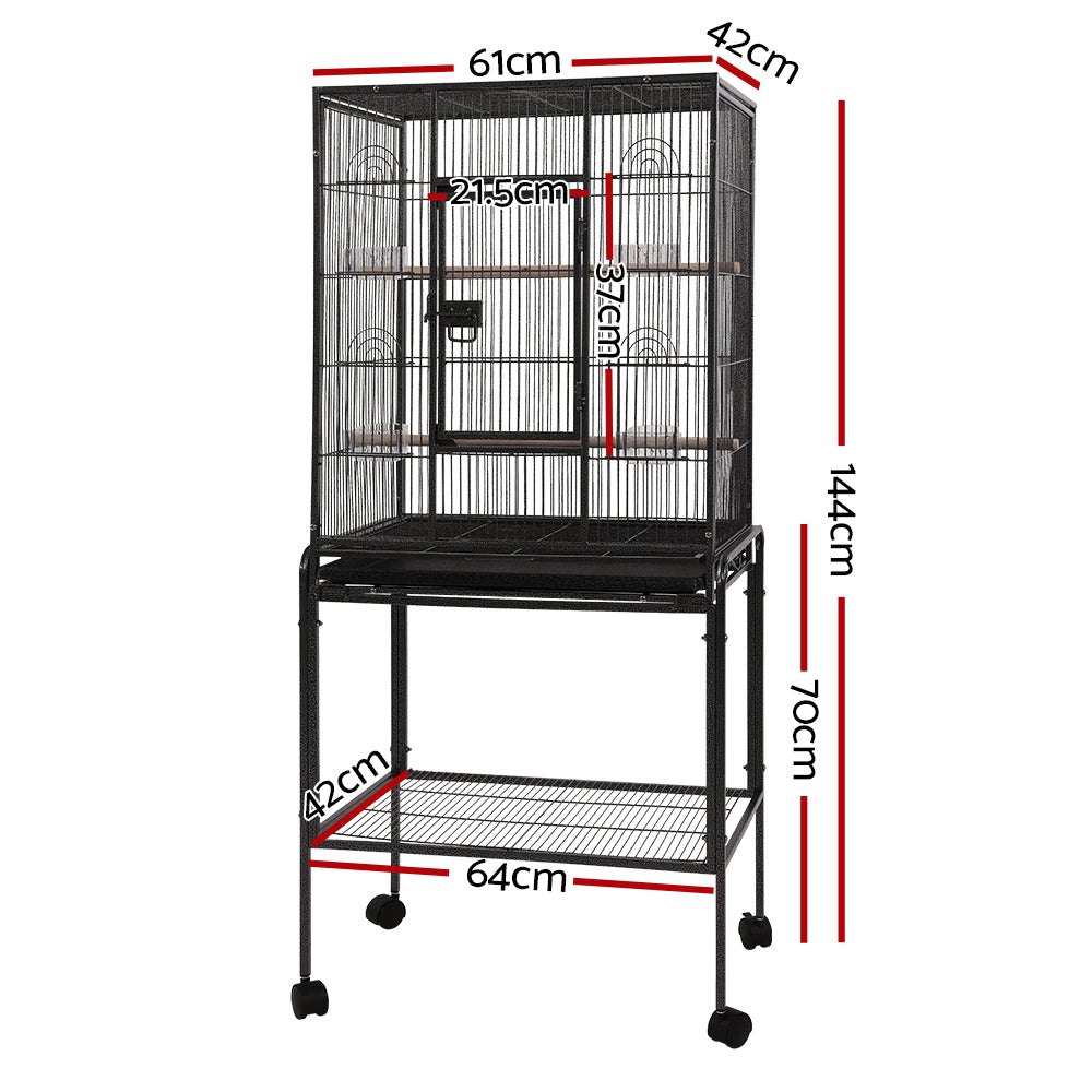 i.Pet Bird Cage with Lockable Casters 144cm Black