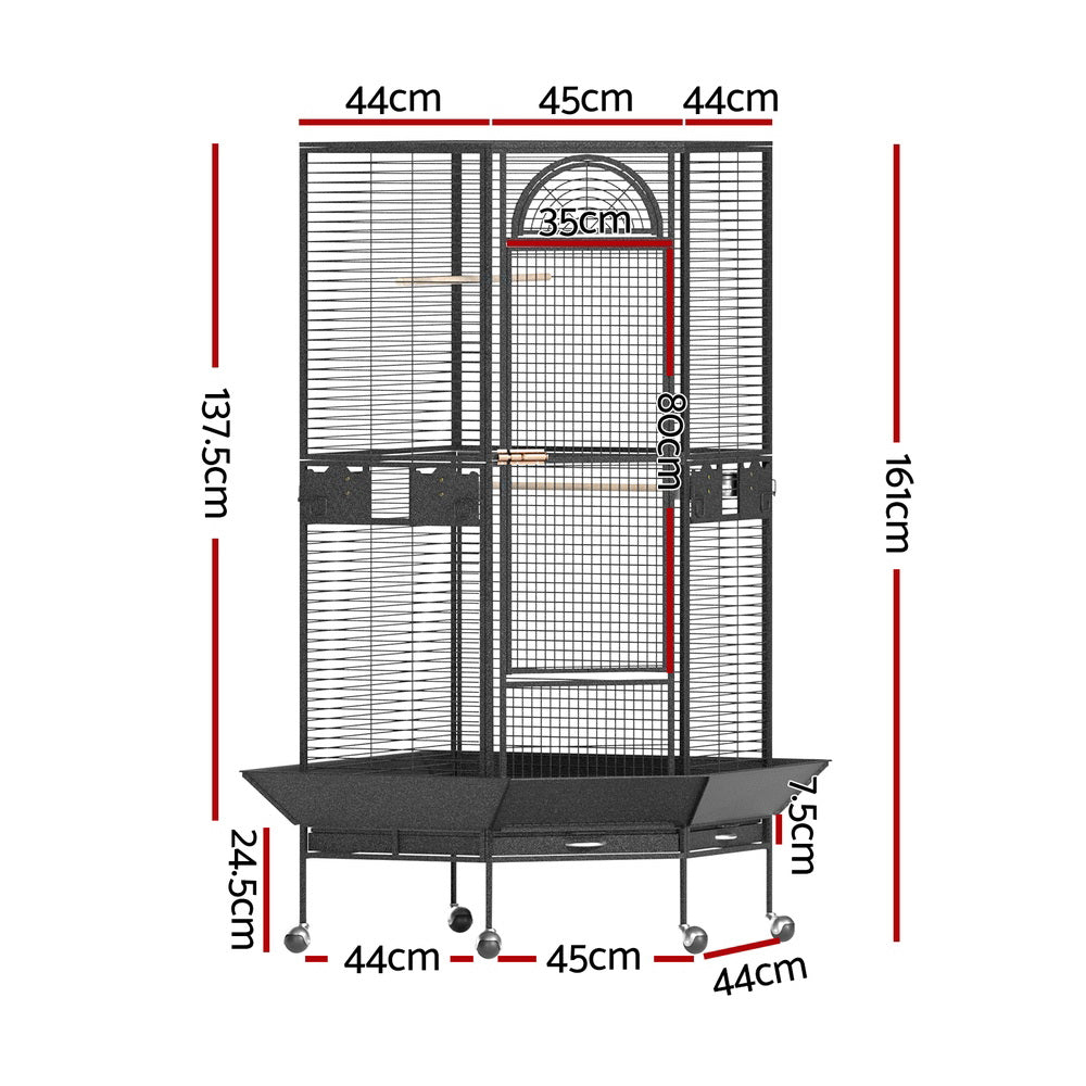 i.Pet Bird Cage Space-Saving Corner Design 76cm Black