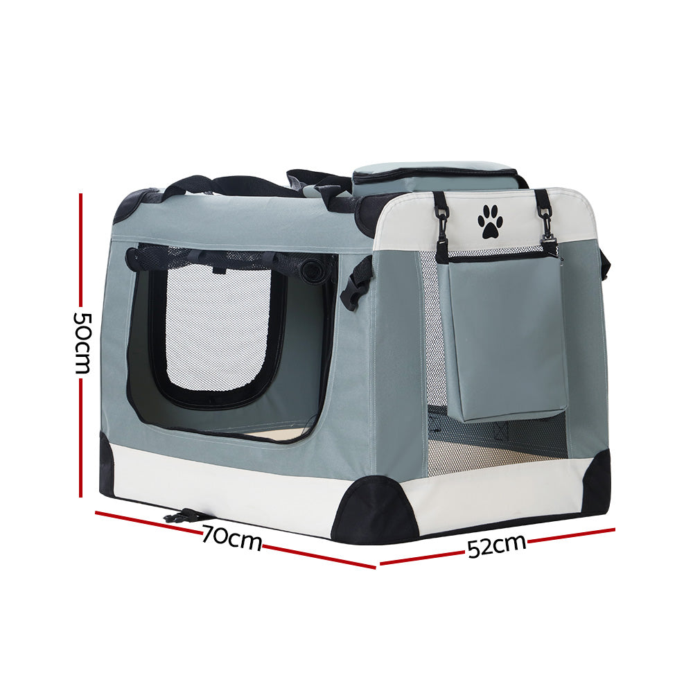 i.Pet Large Pet Carrier for Dogs and Cats Foldable 70cm Light Grey