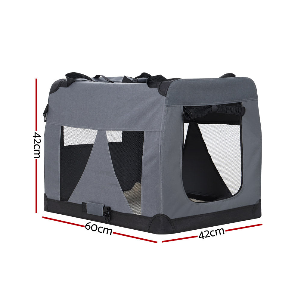 i.Pet Portable Pet Carrier for Dogs and Cats Foldable 60cm Grey