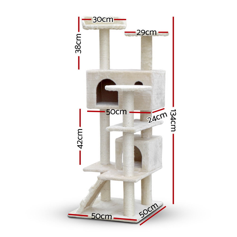 i.Pet Cat Tree Tower Scratching Post with Bed 134cm Beige