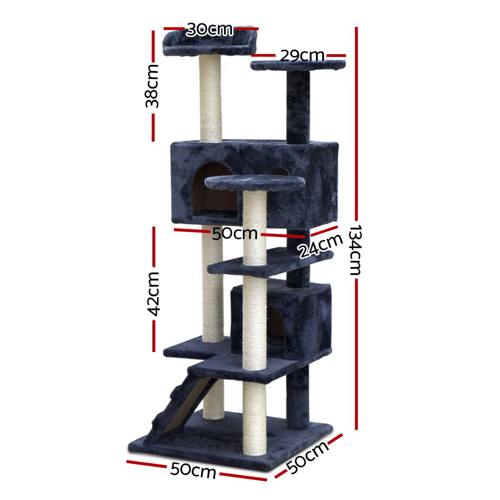 i.Pet Cat Tree Tower Scratching Post with Bed 134cm Grey