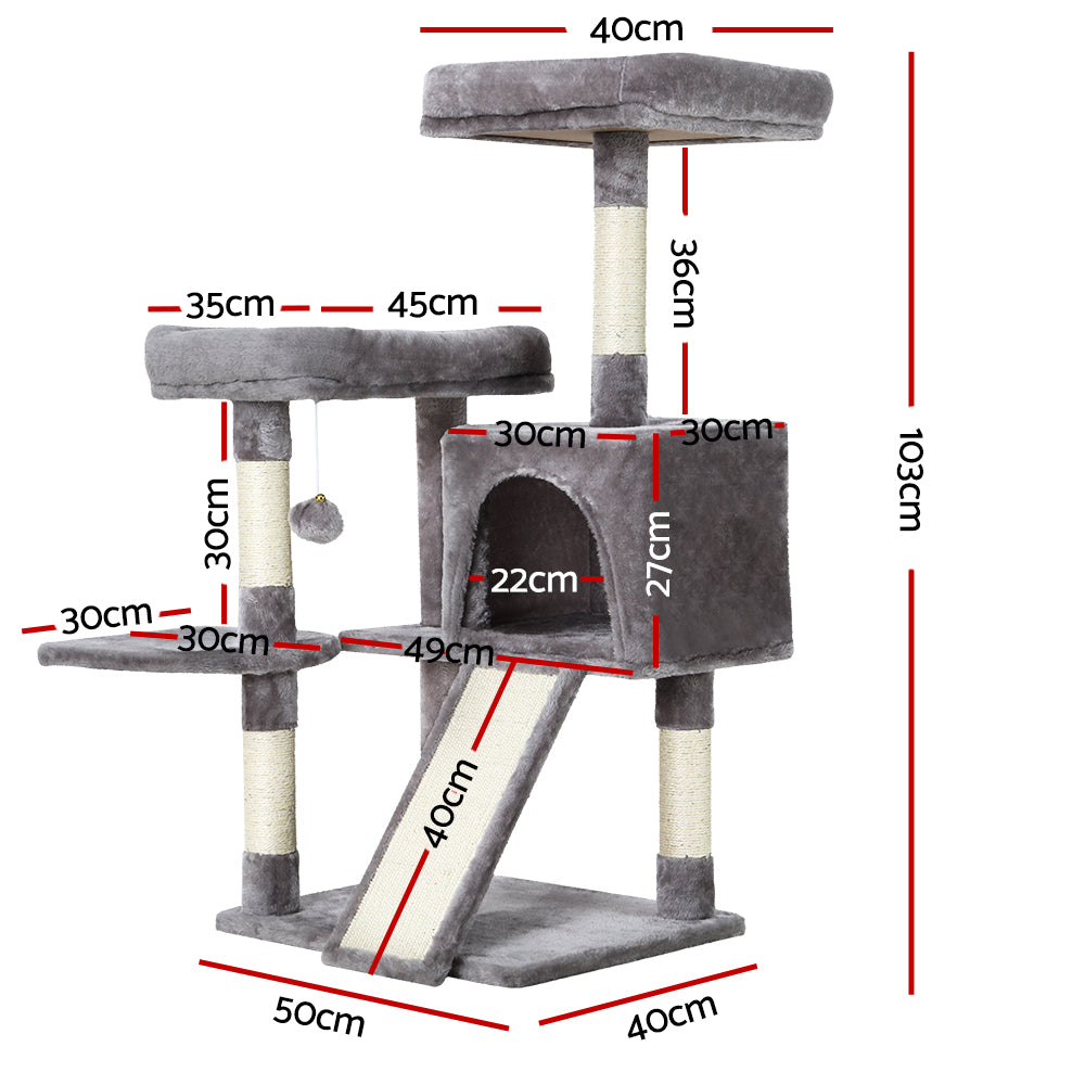 i.Pet Cat Tree Tower Multi-Level Scratching Post 103cm Light Grey