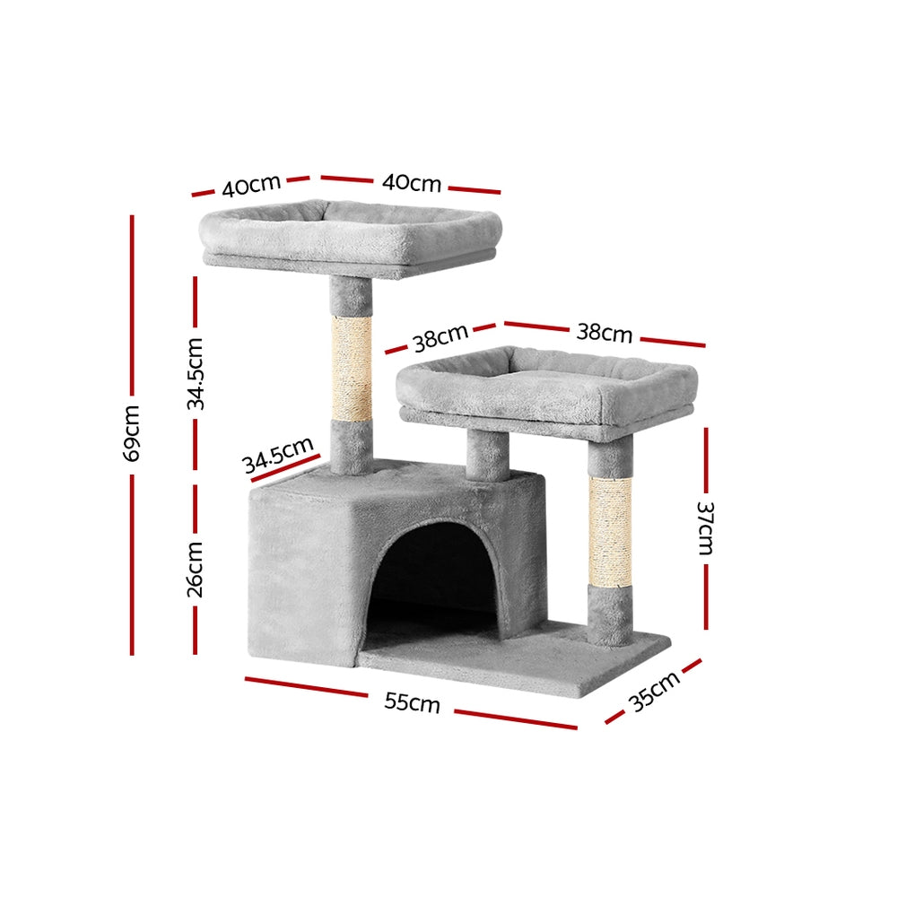 i.Pet Cat Tree Tower Multi-Level Scratching Post 69cm Light Grey