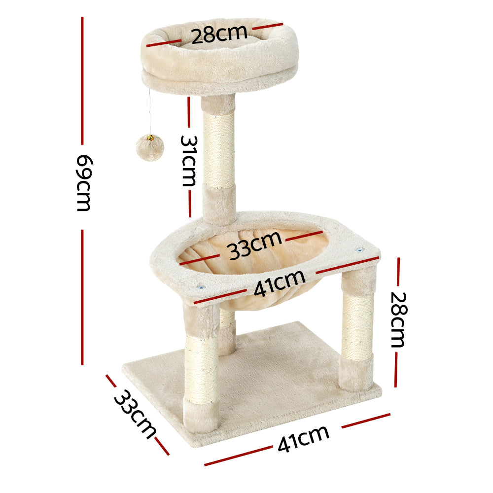 i.Pet Cat Tree Tower with Hammock Scratching Post 69cm Beige