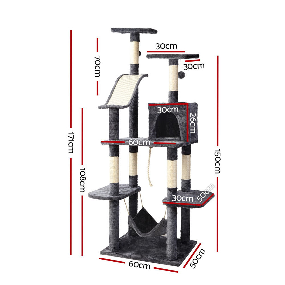 i.Pet Cat Tree Tower with Scratching Post 171cm Dark Grey