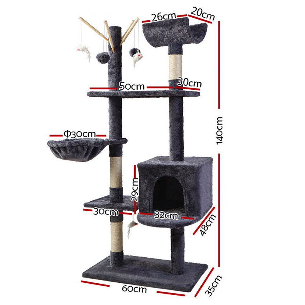 i.Pet Cat Tower Tree Scratching Post 140cm Dark Gray