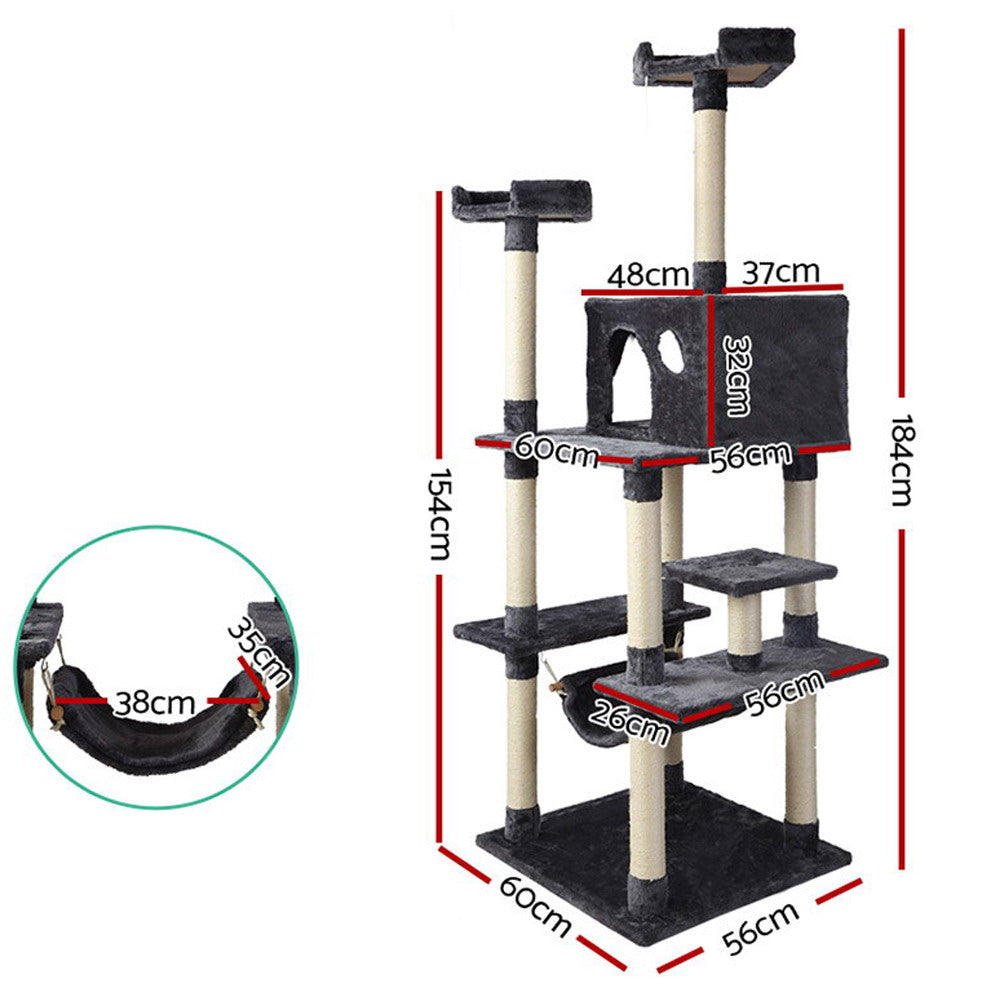 i.Pet Multi-Level Cat Tree with Scratching Post 184cm Dark Grey