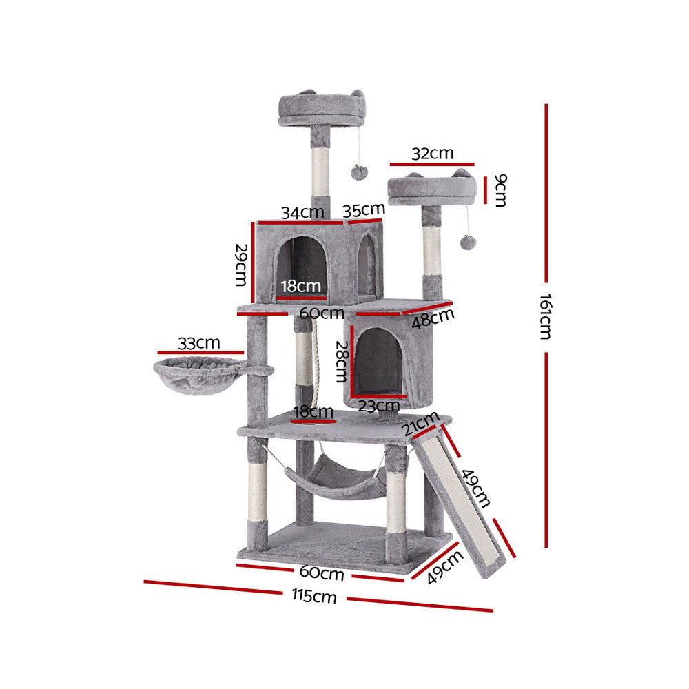 i.Pet Cat Tree Tower 161cm Grey Multi-Level Scratching Post
