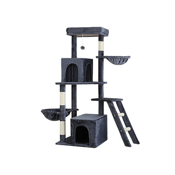 i.Pet Cat Tree 138cm Multi-Level Condo Cubicle Tunnel Dark Grey