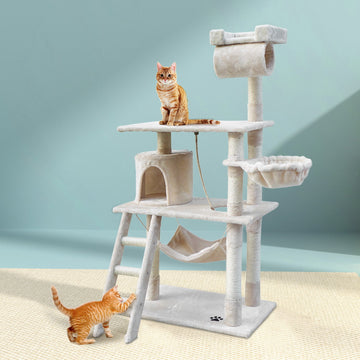 i.Pet Giant Cat Tree Tower with Hammock and Swing 141cm Beige