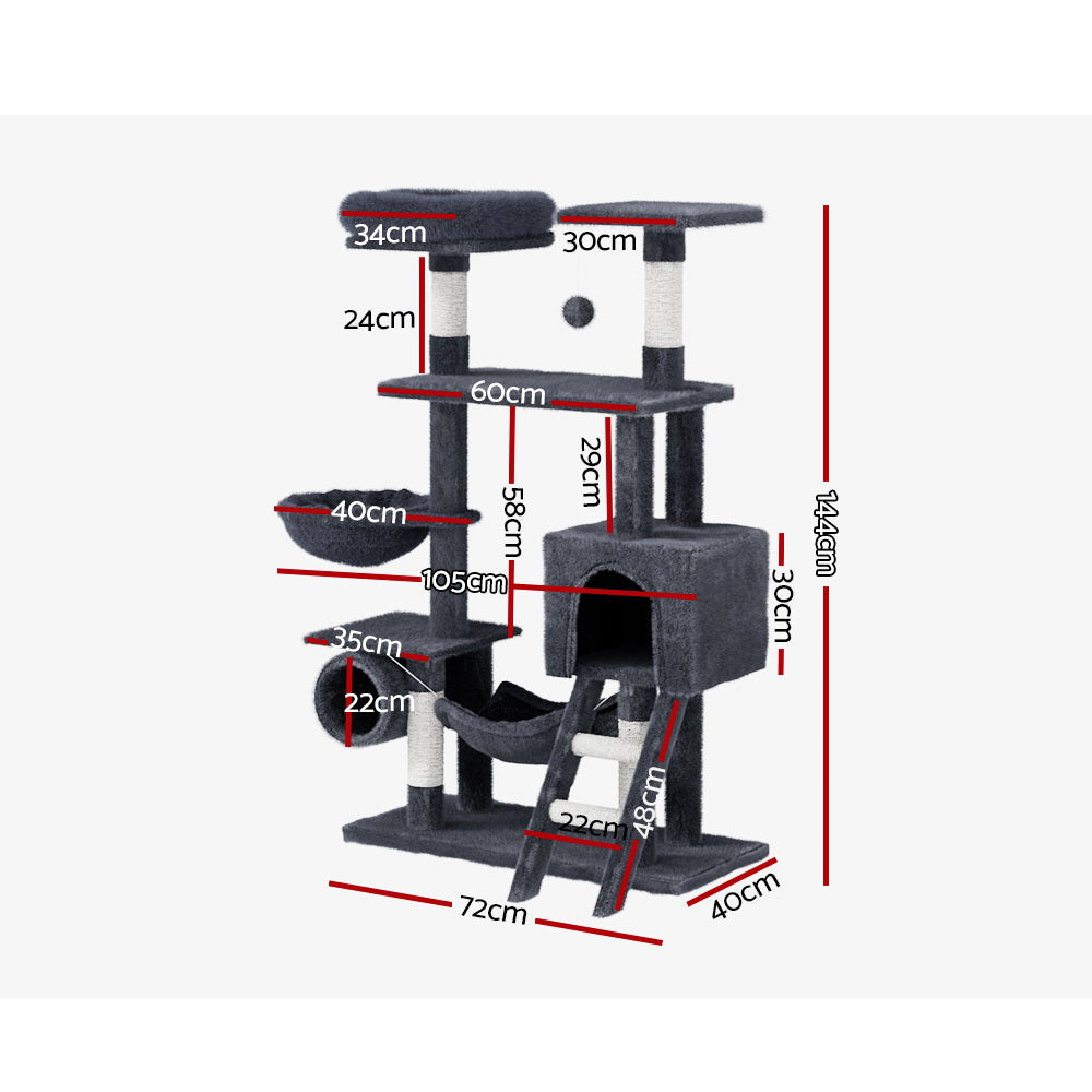 i.Pet Cat Tree Tower Multi-Level 144cm Grey