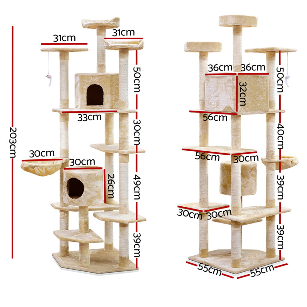 i.Pet Cat Tree Tower Scratching Post 203cm Beige