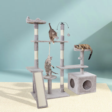 i.Pet Cat Tree Tower 135cm Multi-Level Scratching Post Grey