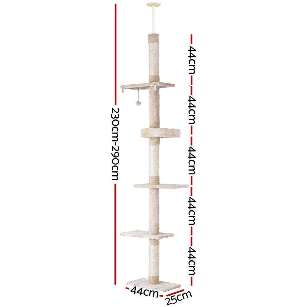 i.Pet Cat Tree Floor-to-Ceiling Tower 290cm Beige/White