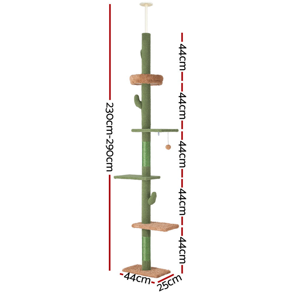 i.Pet Cat Tree Floor-to-Ceiling Tower 290cm Green/Brown