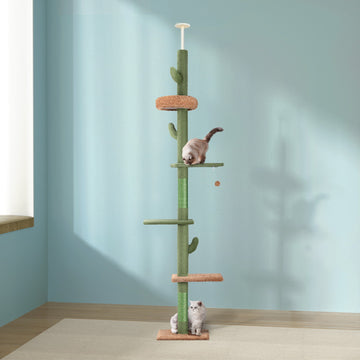 i.Pet Cat Tree Floor-to-Ceiling Tower 290cm Green/Brown