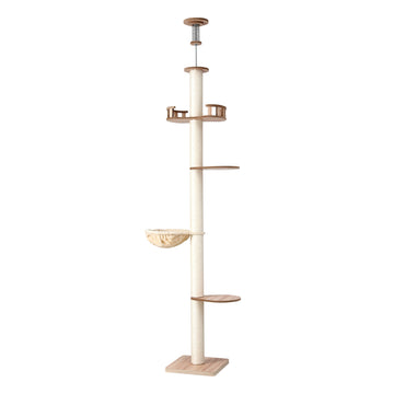 i.Pet Ceiling Mount Cat Tree Tower with Sisal Scratching Post 270cm Beige