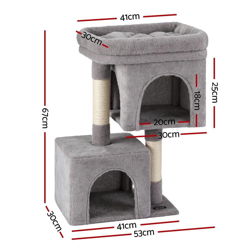 i.Pet Cat Tree Tower Compact Sisal Scratching Post 67cm Light Grey