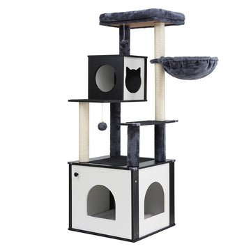 i.Pet Cat Tree Tower 144cm Multi-Level Condo Black/White