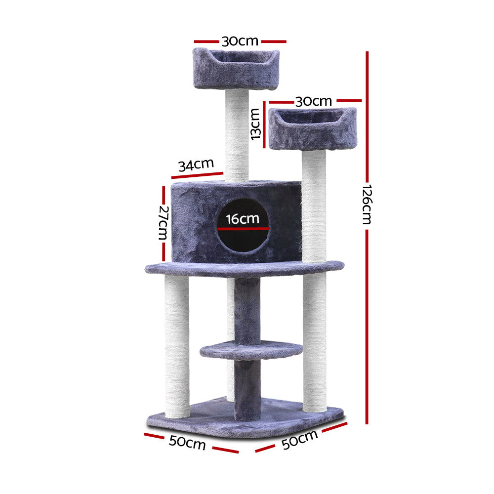 i.Pet Cat Tower Tree Scratching Post Condo 126cm Gray