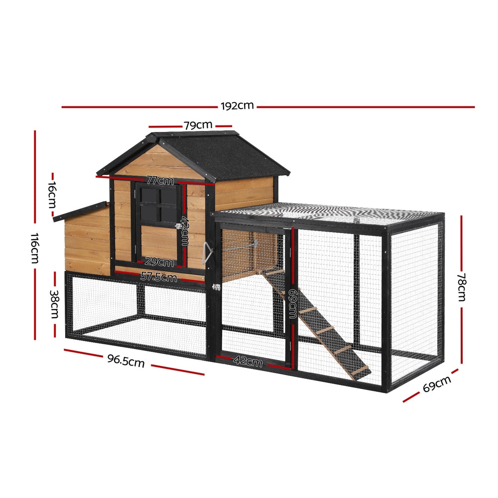 i.Pet Chicken Coop Hutch Extra Large FIR Wood with Hatching Box 192cm Black