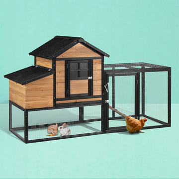 i.Pet Chicken Coop Hutch Extra Large FIR Wood with Hatching Box 192cm Black