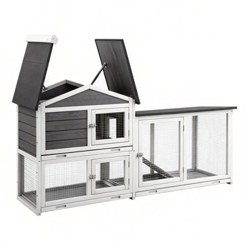 i.Pet Chicken Coop Rabbit Hutch Extra Large FIR Wood 180cm Grey White