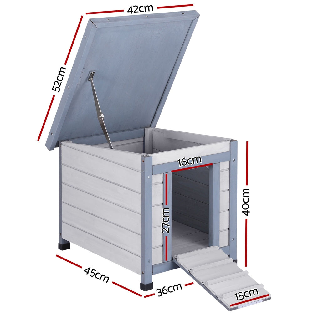 i.Pet Outdoor Cat House Shelter with Ramp FIR Wood 52cm White Grey