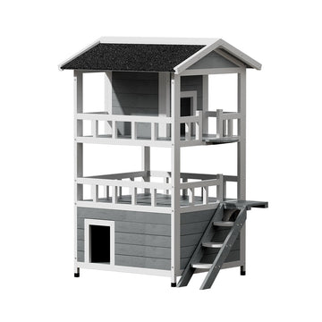 i.Pet Three-Tier Outdoor Cat House Hutch Fir Wood 72x72x127cm