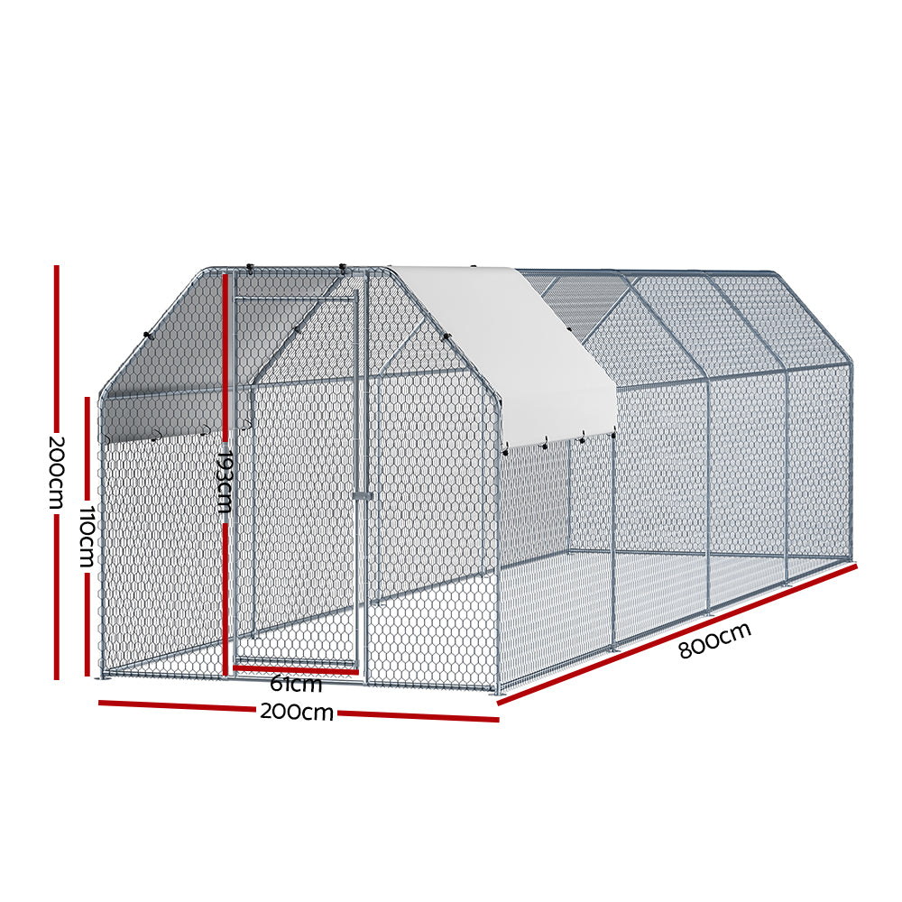 i.Pet Walk-In Chicken Coop Cage Run Galvanised Steel 2x8m
