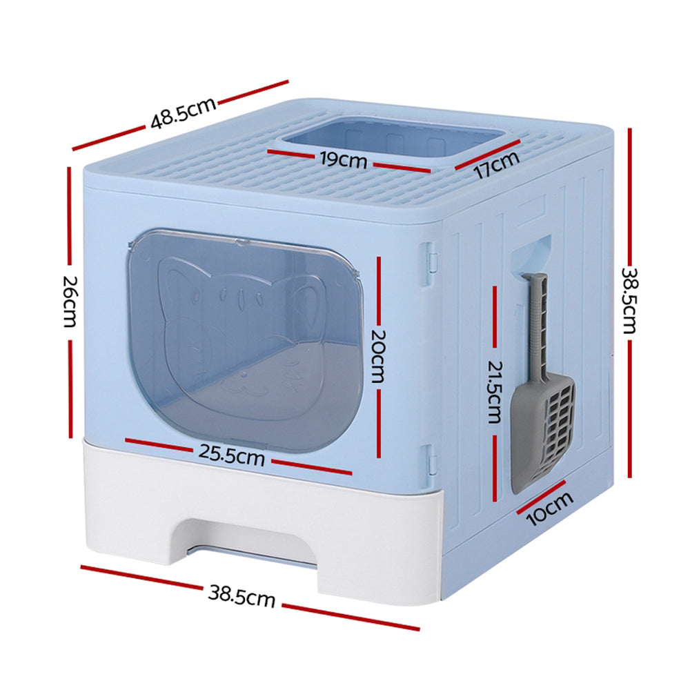 i.Pet Enclosed Cat Litter Box Hooded Foldable with Scoop Blue