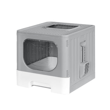 i.Pet Enclosed Cat Litter Box Foldable Hooded Large Grey