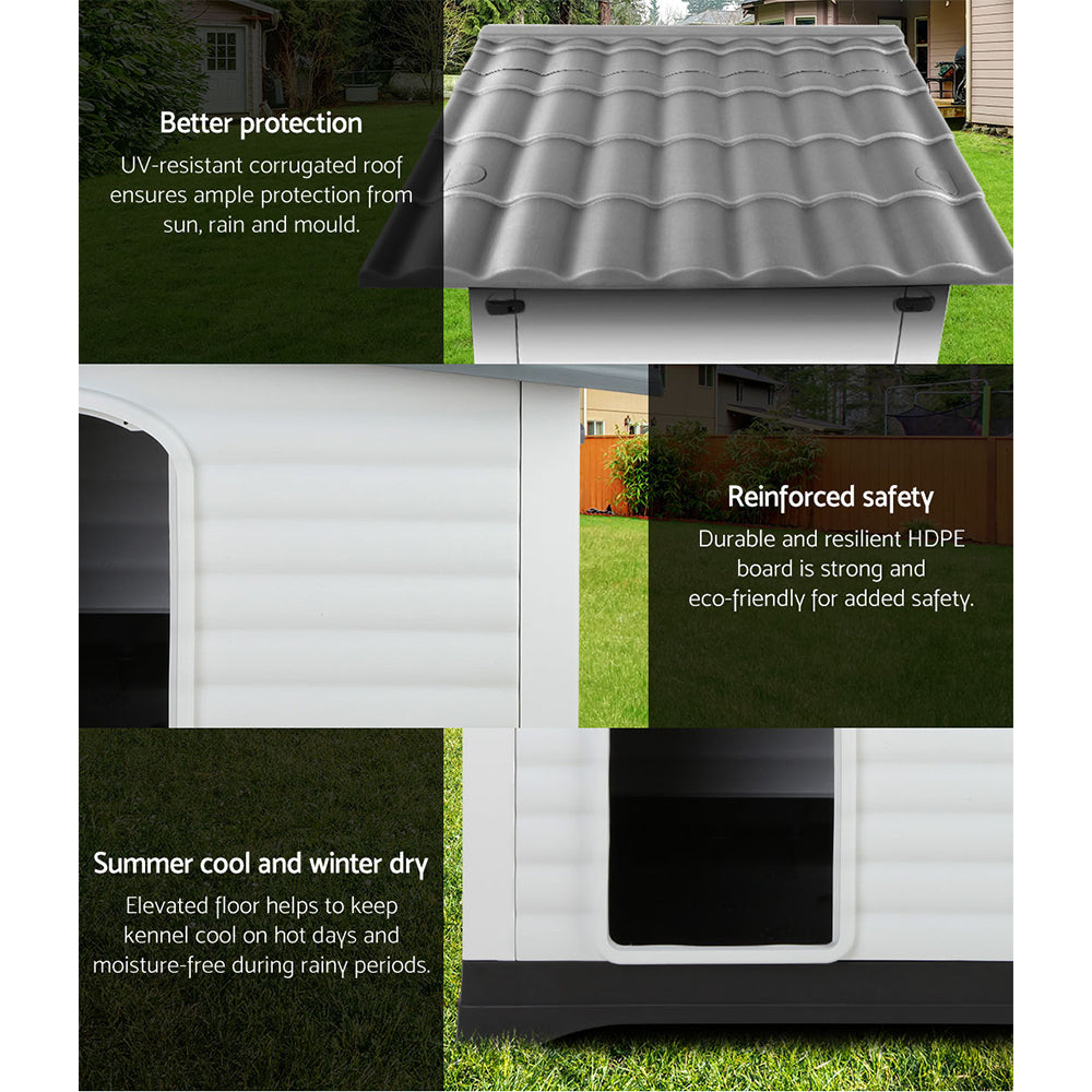i.Pet XL Weatherproof Outdoor Dog Kennel Plastic 98cm Grey