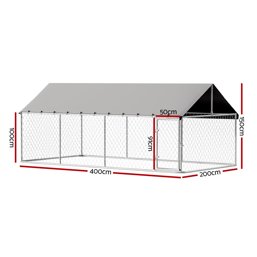 i.Pet Weatherproof Outdoor Dog Kennel Run 2m x 4m Steel Frame