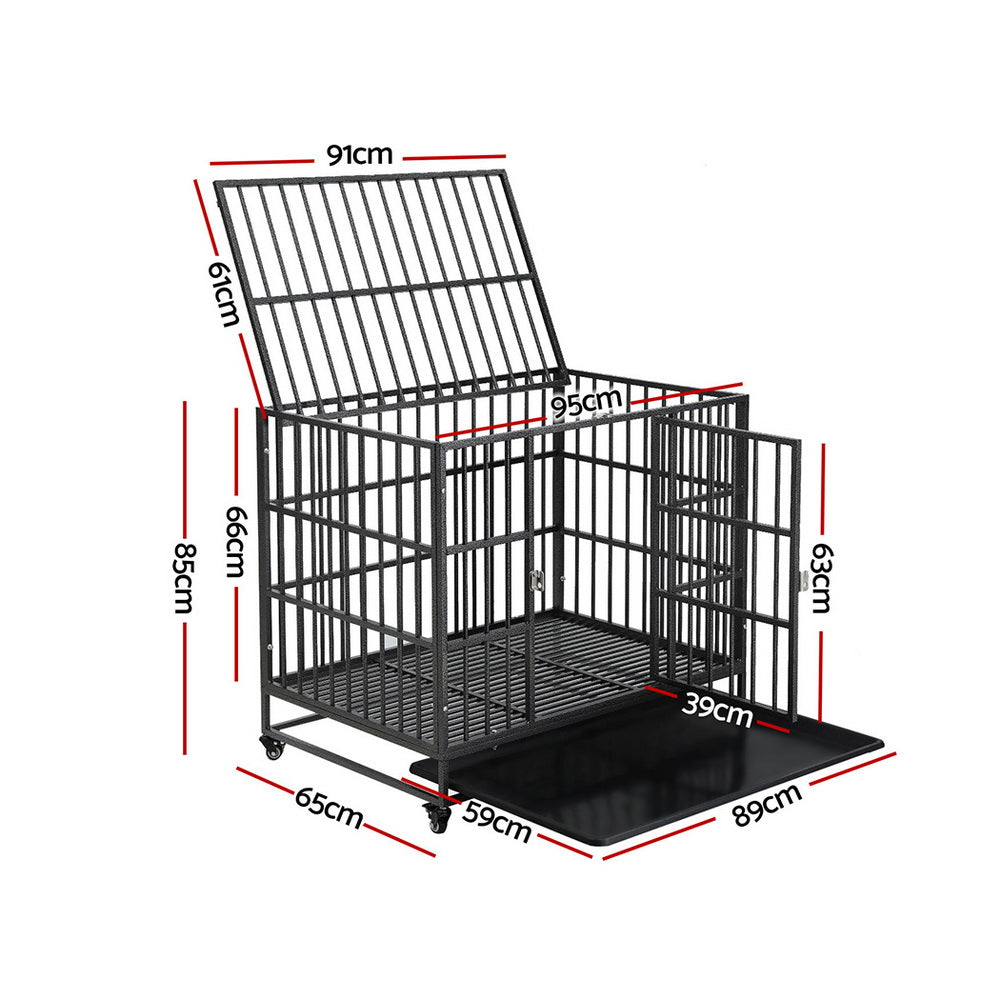 i.Pet Metal Dog Crate Lockable Castors Removable Tray
