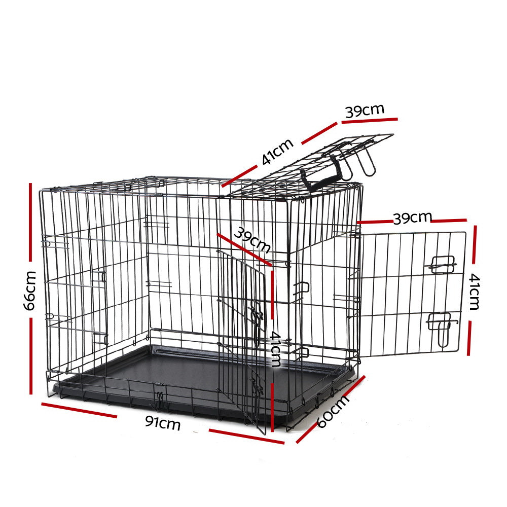 i.Pet Foldable Dog Crate Kennel with Slide-Out Tray Black