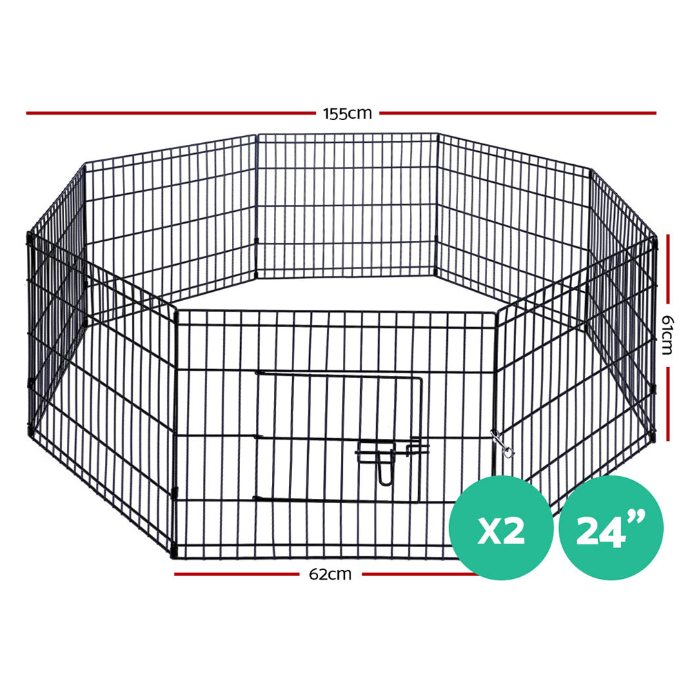 i.Pet 2 Set Dog Playpen Expandable 16 Panel Black