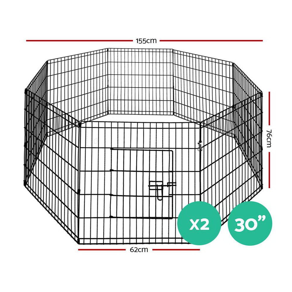 i.Pet 2 Set Dog Playpen Expandable 16 Panel 76cm Black